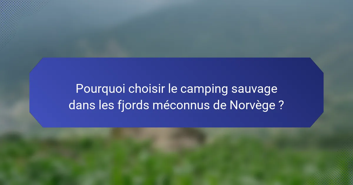 Pourquoi choisir le camping sauvage dans les fjords méconnus de Norvège ?