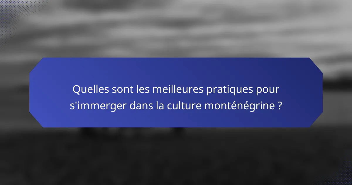 Quelles sont les meilleures pratiques pour s'immerger dans la culture monténégrine ?