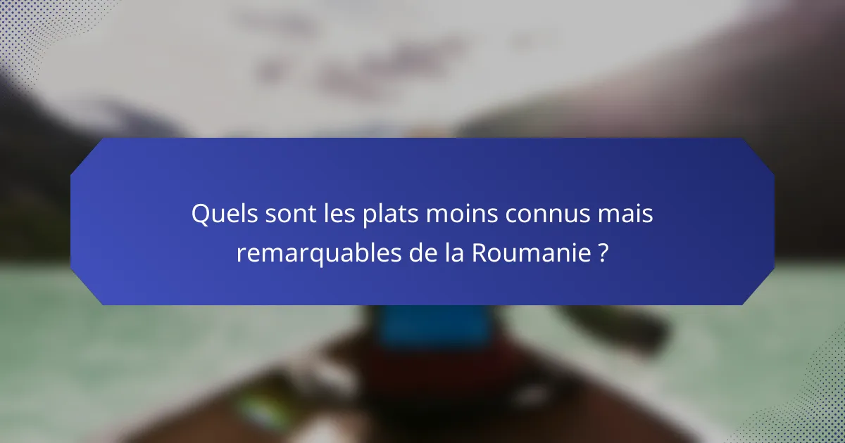 Quels sont les plats moins connus mais remarquables de la Roumanie ?